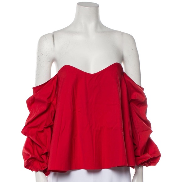 Caroline Constas Red Gabriella Off the Shoulder Top - Picture 5 of 10